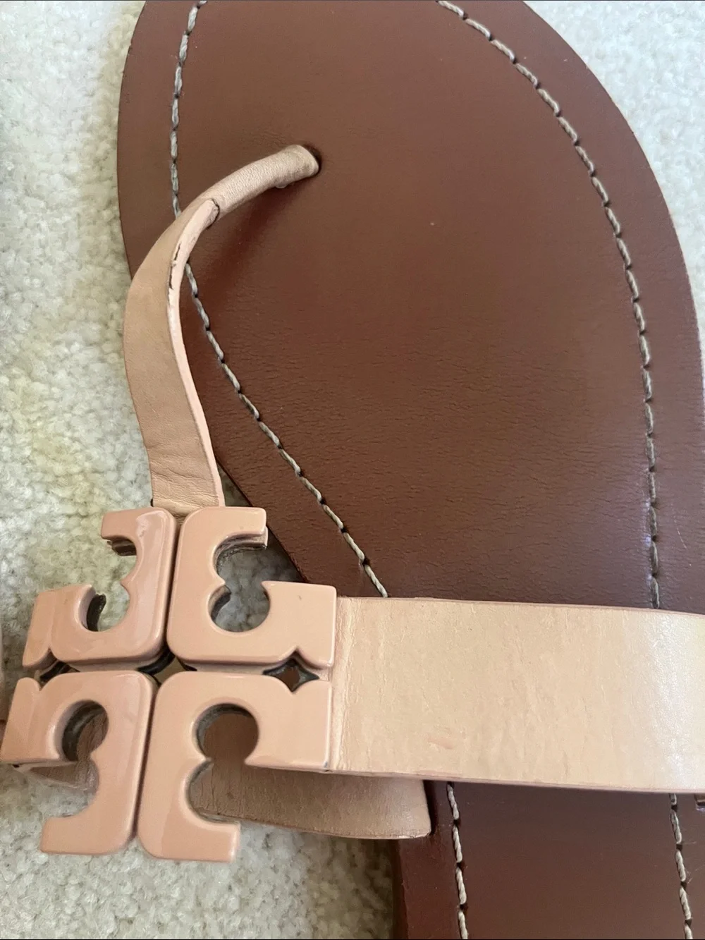 Tory Burch Leather Thong Sandals in Brown and Nude